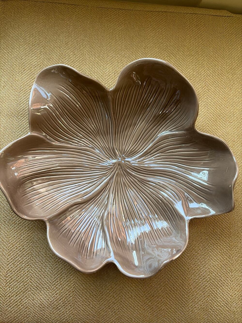 Arhaus Large 12 X 13” Taupe Brown Magnolia Plate Wall Decor Tray Bowl Flower